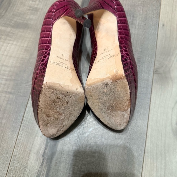 Jimmy Choo Burgundy Croc-Embossed Platform Pumps - Picture 9 of 9